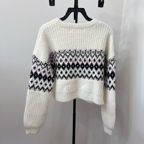 Altar'd State White Sweater with Black and Pink Pattern - Picture 8 of 8